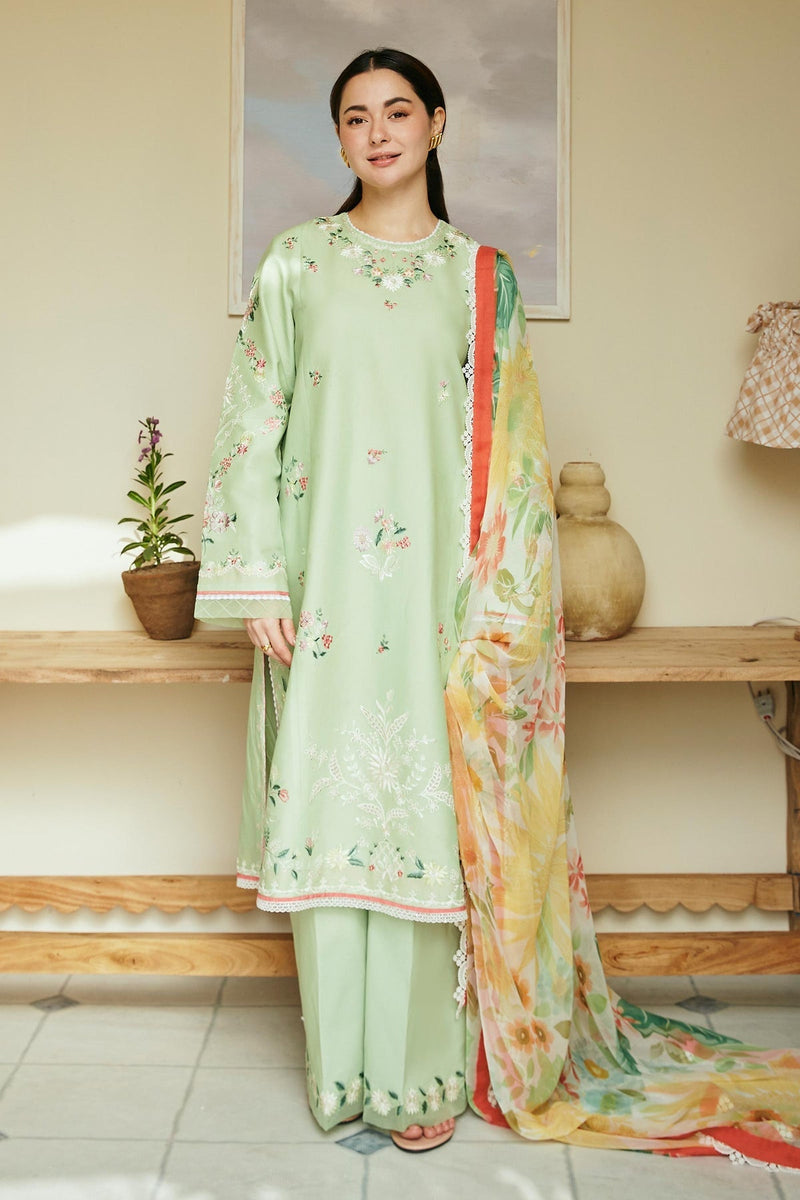 3PC LAWN EMBROIDERED SHIRT WITH CHIFFON PRINTED DUPATTA AND TROUSER - HZG1575