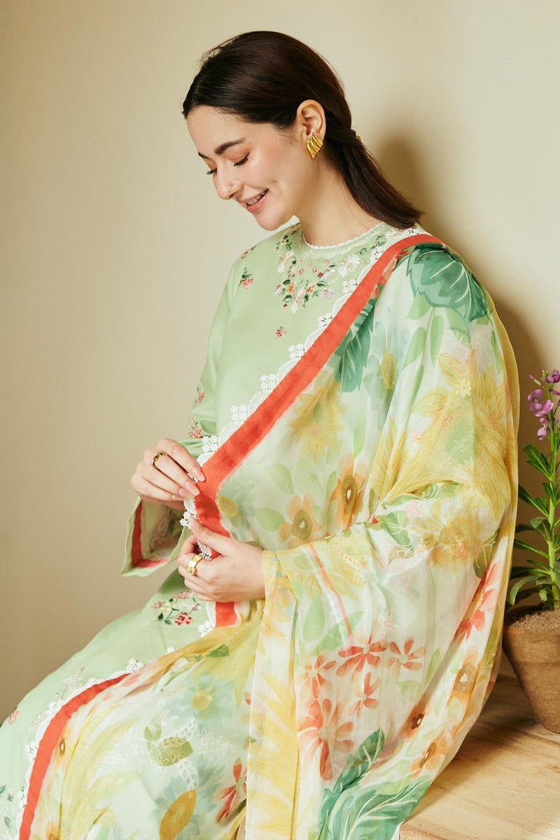 3PC LAWN EMBROIDERED SHIRT WITH CHIFFON PRINTED DUPATTA AND TROUSER - HZG1575