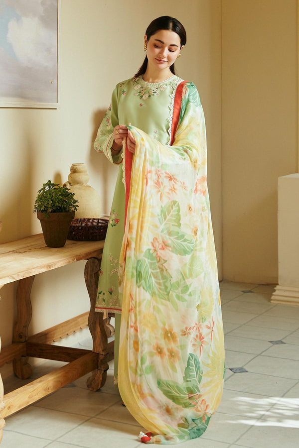 3PC LAWN EMBROIDERED SHIRT WITH CHIFFON PRINTED DUPATTA AND TROUSER - HZG1575