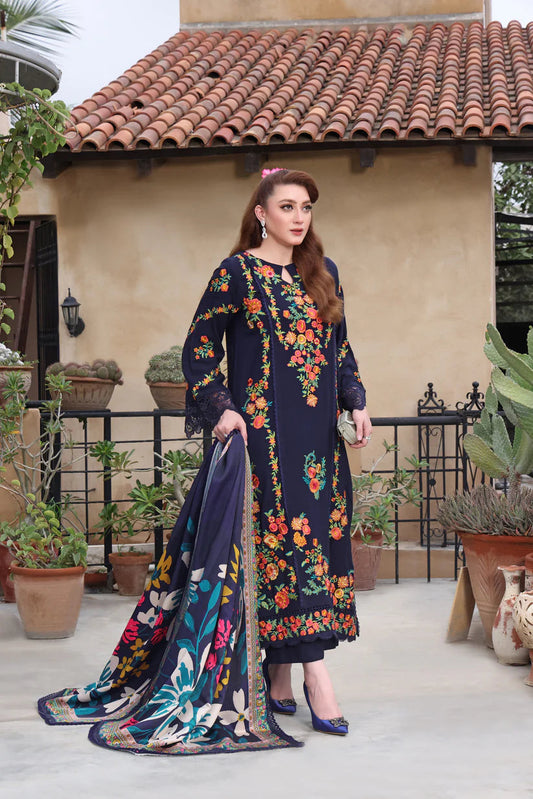 Dhanak-3PC Embroidered Shirt with Digital Printed Wool Shawl - 3545