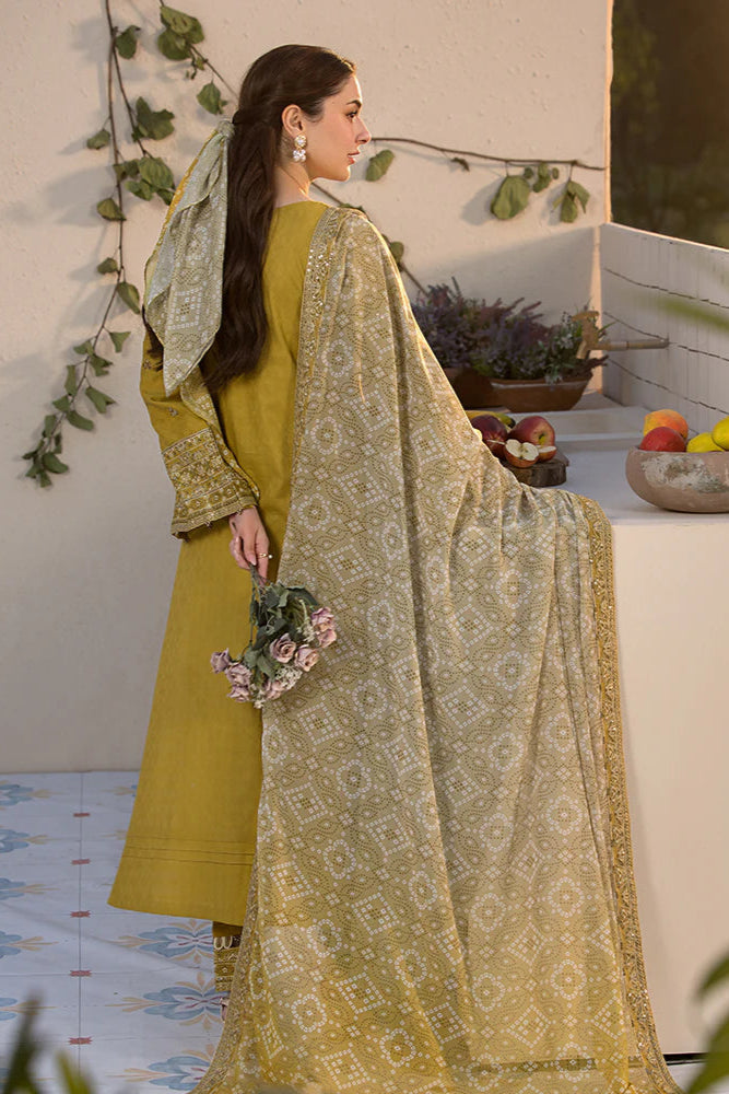 Dhanak-3PC Embroidered Shirt with Digital Printed Wool Shawl - 3289