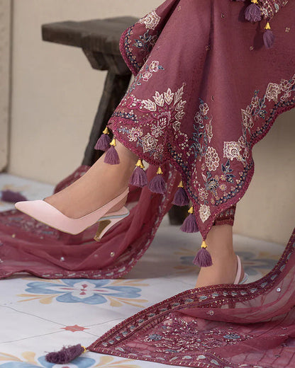 Lawn-3PC Embroidered Shirt with Organza Embroidered Dupatta- 1321