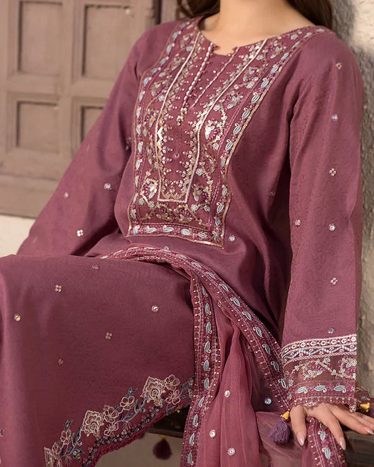 Lawn-3PC Embroidered Shirt with Organza Embroidered Dupatta- 1321