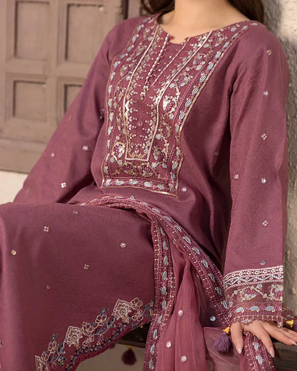 Dhanak-3PC Embroidered Shirt with Chiffon Embroidered Dupatta-3286