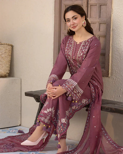 Dhanak-3PC Embroidered Shirt with Chiffon Embroidered Dupatta-3286