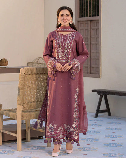 Lawn-3PC Embroidered Shirt with Organza Embroidered Dupatta- 1321