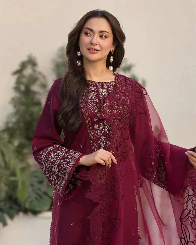 3PC Embroidered Shirt with Organza Embroidered Dupatta- 3285