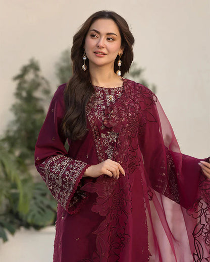 3PC Embroidered Shirt with Organza Embroidered Dupatta- 3285