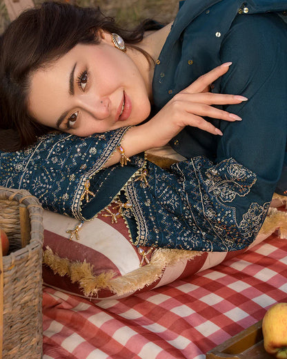 Dhanak-3PC Embroidered Shirt with Organza Embroidered Dupatta- 3392