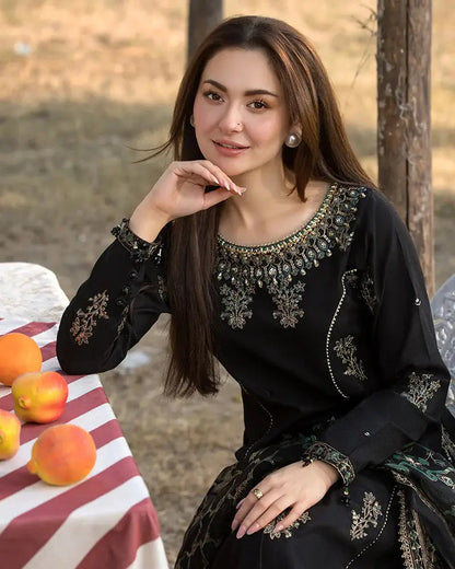 Dhanak -3PC Embroidered Shirt with Digital Printed Silk Dupatta-3283