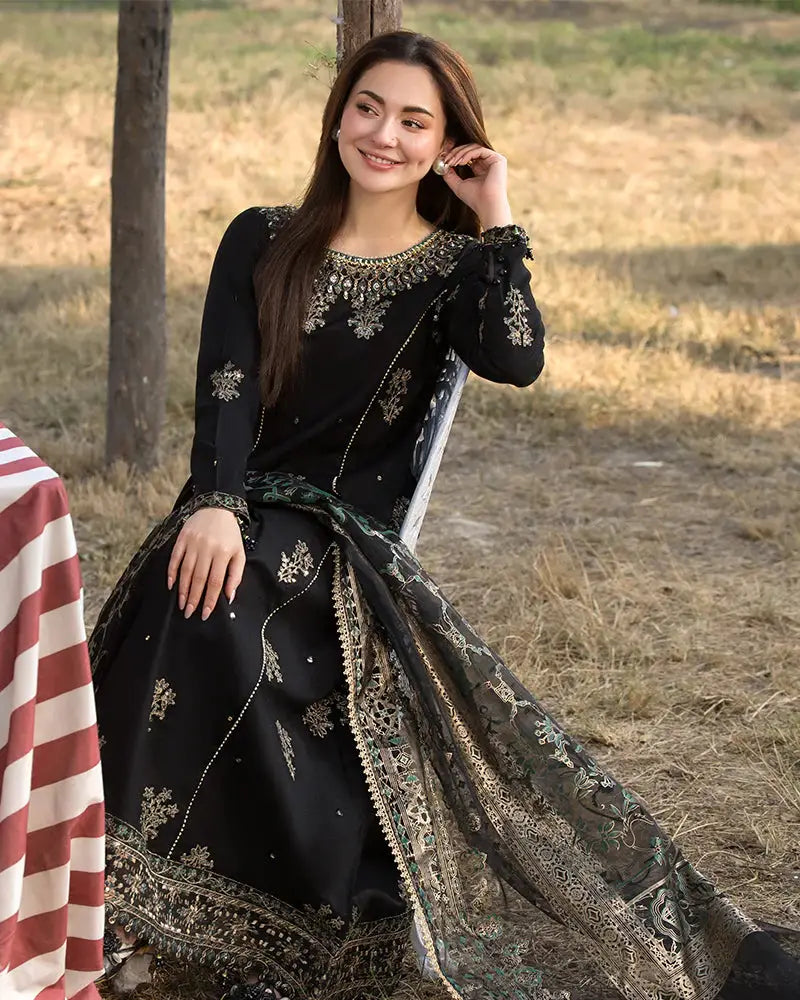 Dhanak -3PC Embroidered Shirt with Digital Printed Silk Dupatta-3283