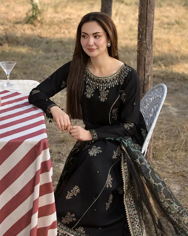 Dhanak -3PC Embroidered Shirt with Digital Printed Silk Dupatta-3283