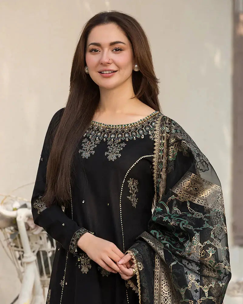 Dhanak -3PC Embroidered Shirt with Digital Printed Silk Dupatta-3283