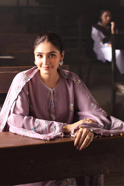 Dhanak-3PC Embroidered Shirt with Chiffon Embroidered Dupatta - 3557