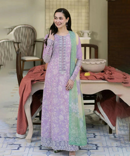 Lawn-3PC Embroidered Shirt with Digital Printed Jacquard Dupatta - 1376