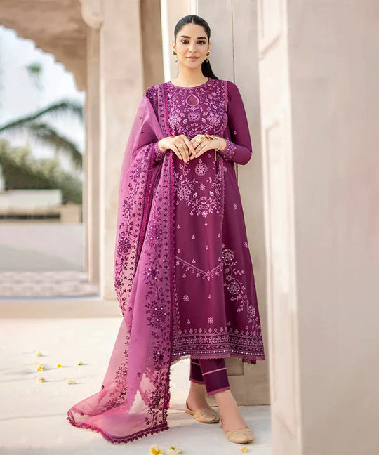 Lawn-3PC Embroidered Shirt with Organza Embroidered Dupatta- 1219