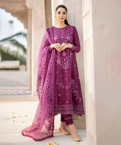 Lawn-3PC Embroidered Shirt with Organza Embroidered Dupatta- 1219