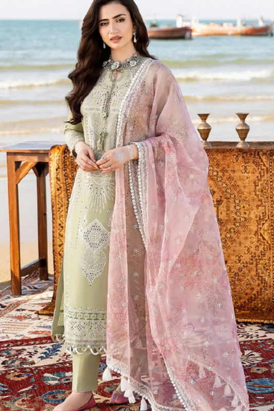 Lawn-3PC Embroidered Shirt with Digital Printed Organza Dupatta-1258