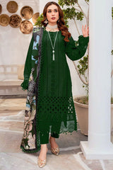 3PC CHIKANKARI LAWN EMBROIDERED SHIRT WITH SOFT PRINTED DUPATTA AND TROUSER - 1067