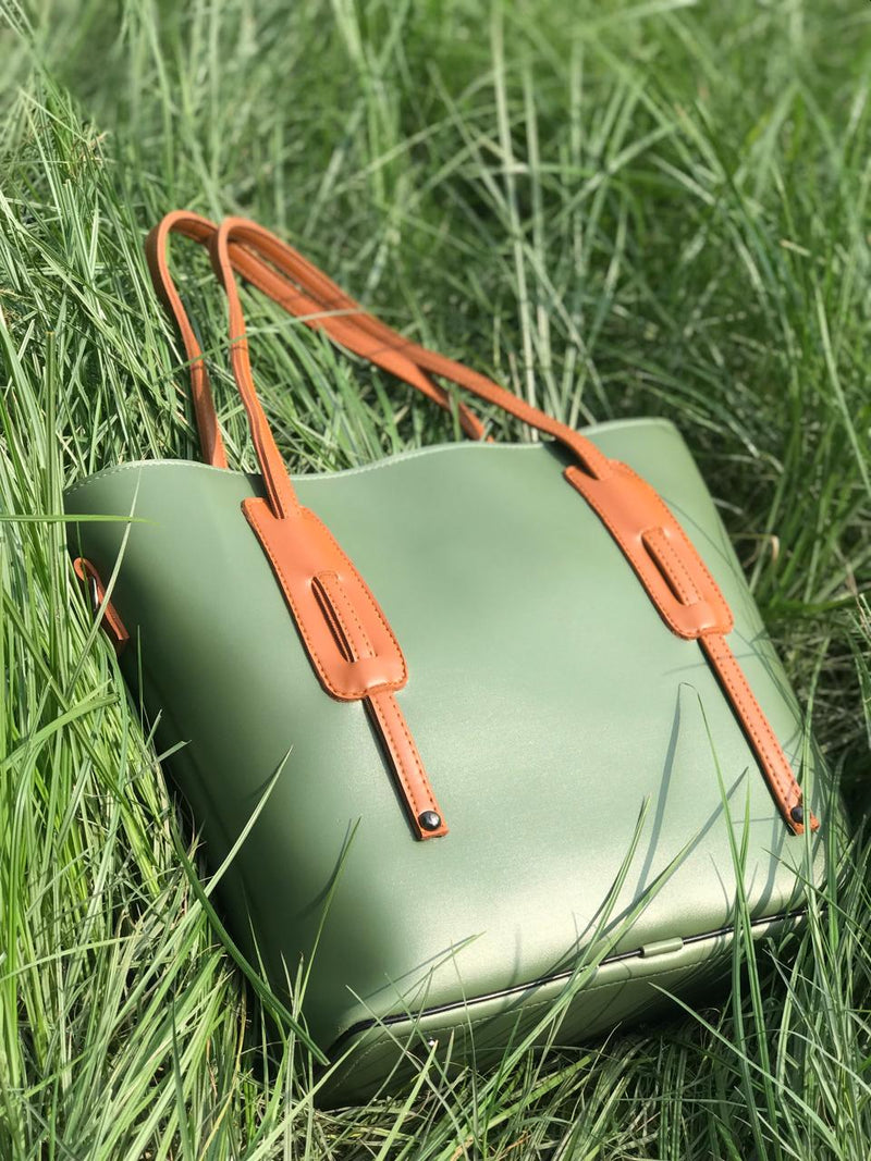 GREEN LONG HANDLE TOTE BAG