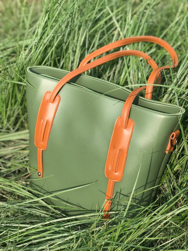 GREEN LONG HANDLE TOTE BAG