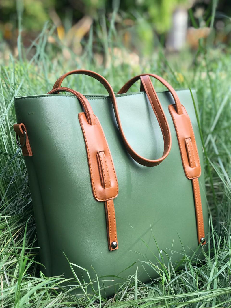 GREEN LONG HANDLE TOTE BAG