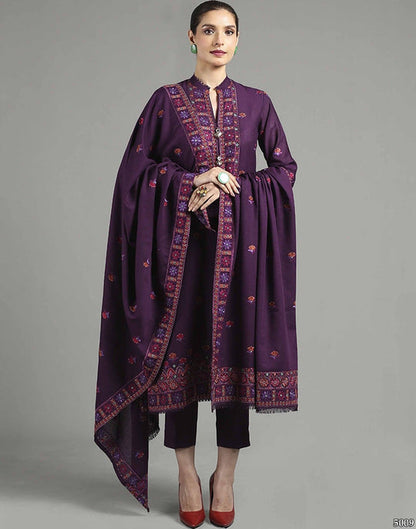 Dhanak 3PC Embroidered Shirt with Dhanak Embroidered Shawl-3446