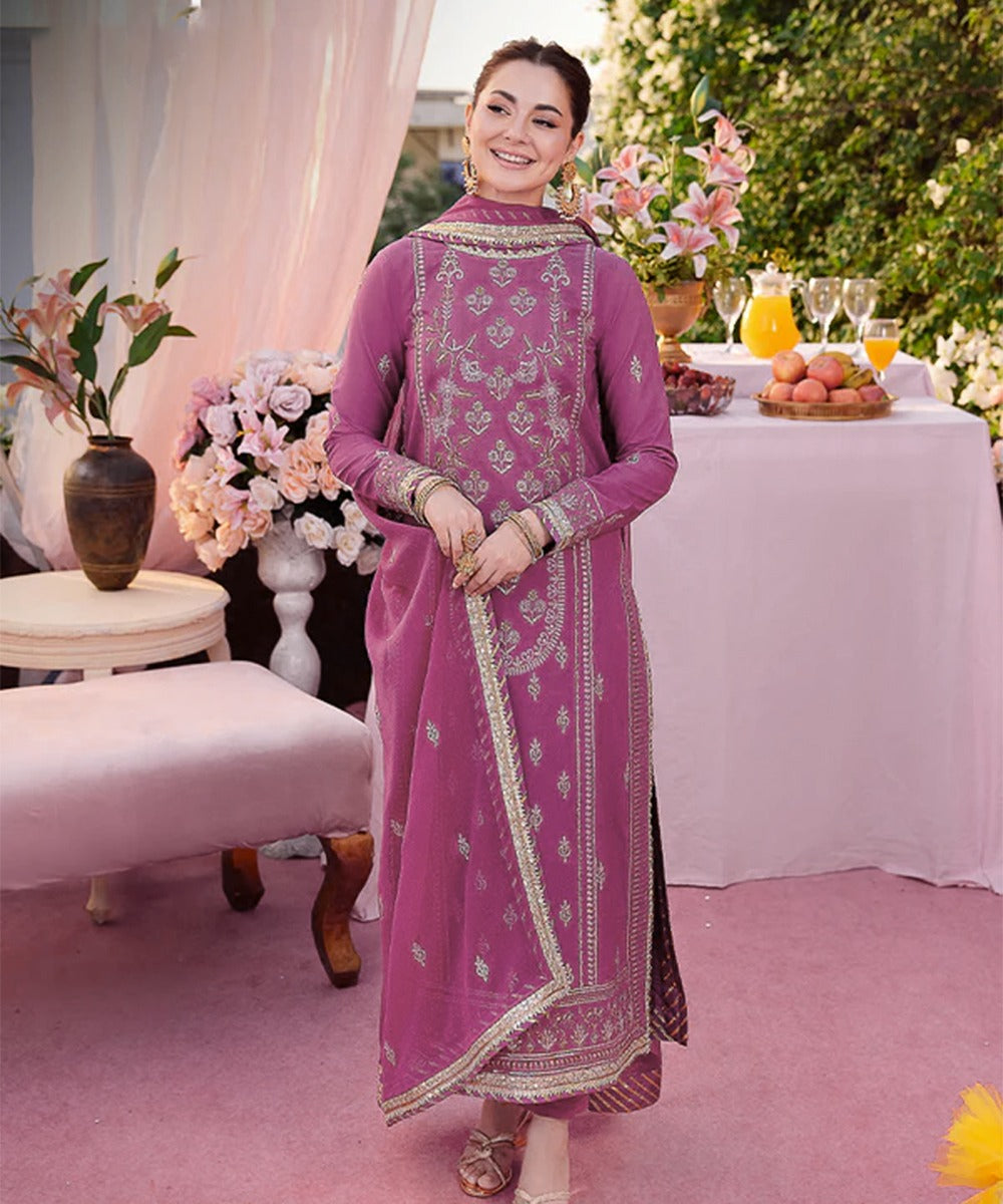 Dhanak-3PC Embroidered Shirt with Chiffon Embroidered Dupatta - 3393