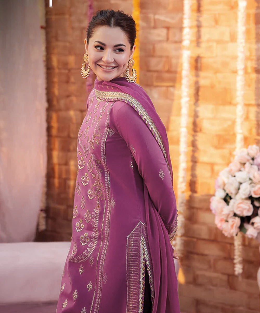 Dhanak-3PC Embroidered Shirt with Chiffon Embroidered Dupatta - 3393