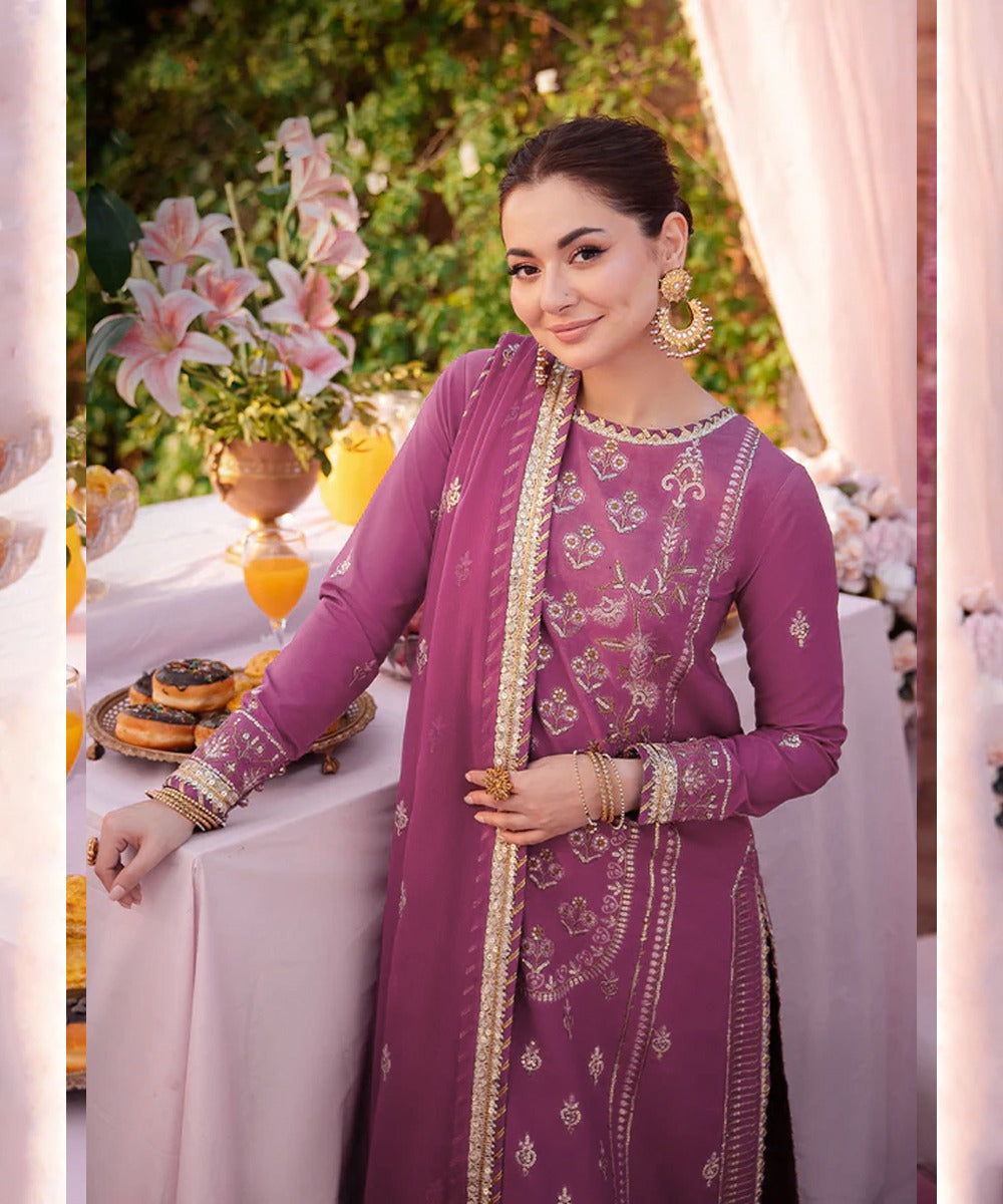 Dhanak-3PC Embroidered Shirt with Chiffon Embroidered Dupatta - 3393