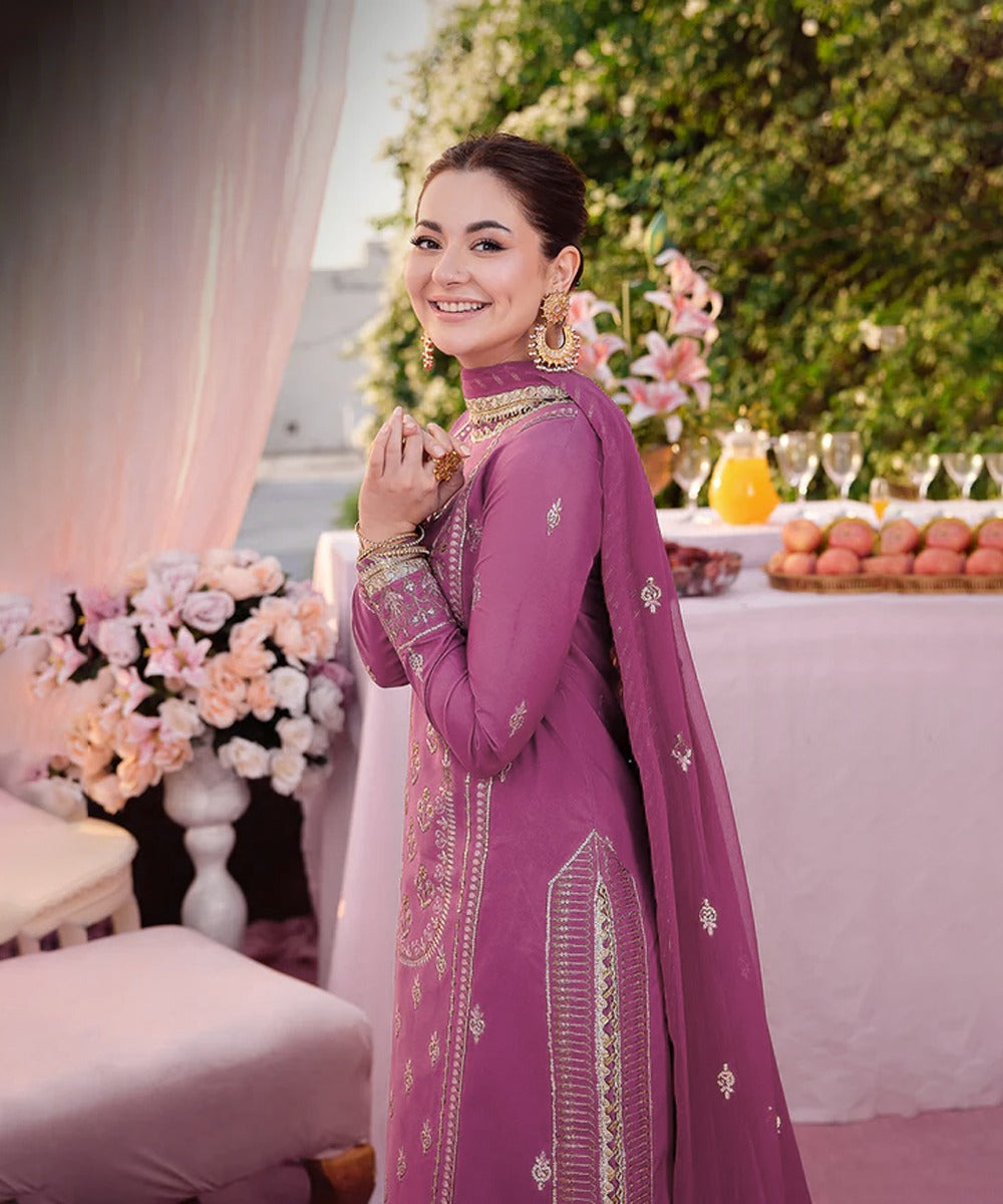 Dhanak-3PC Embroidered Shirt with Chiffon Embroidered Dupatta - 3393