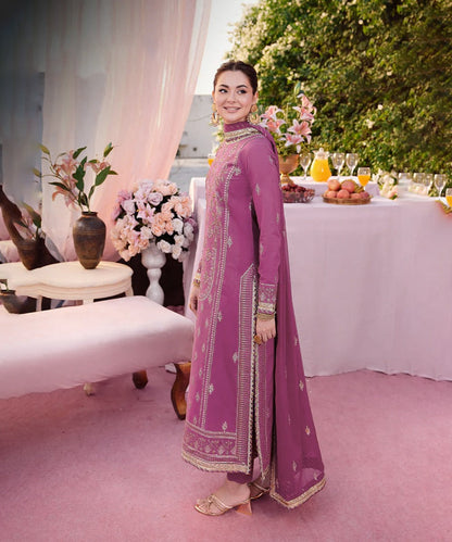 Dhanak-3PC Embroidered Shirt with Chiffon Embroidered Dupatta - 3393