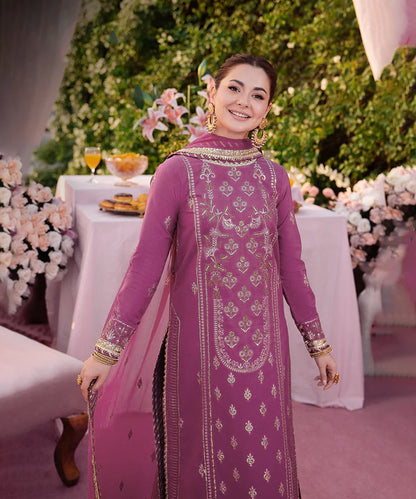 Dhanak-3PC Embroidered Shirt with Chiffon Embroidered Dupatta - 3393