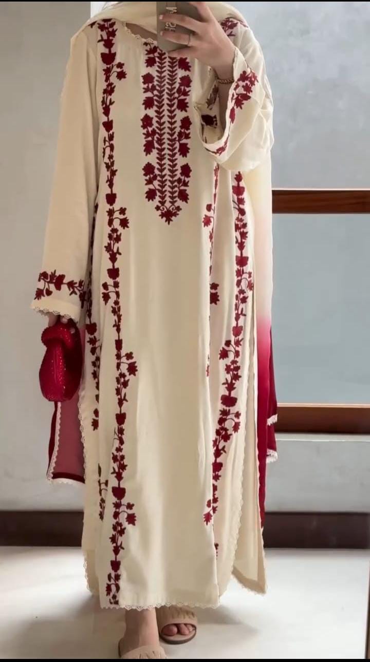 Dhanak-3PC Embroidered Shirt with Chiffon Tie and Dye Dupatta - 3509
