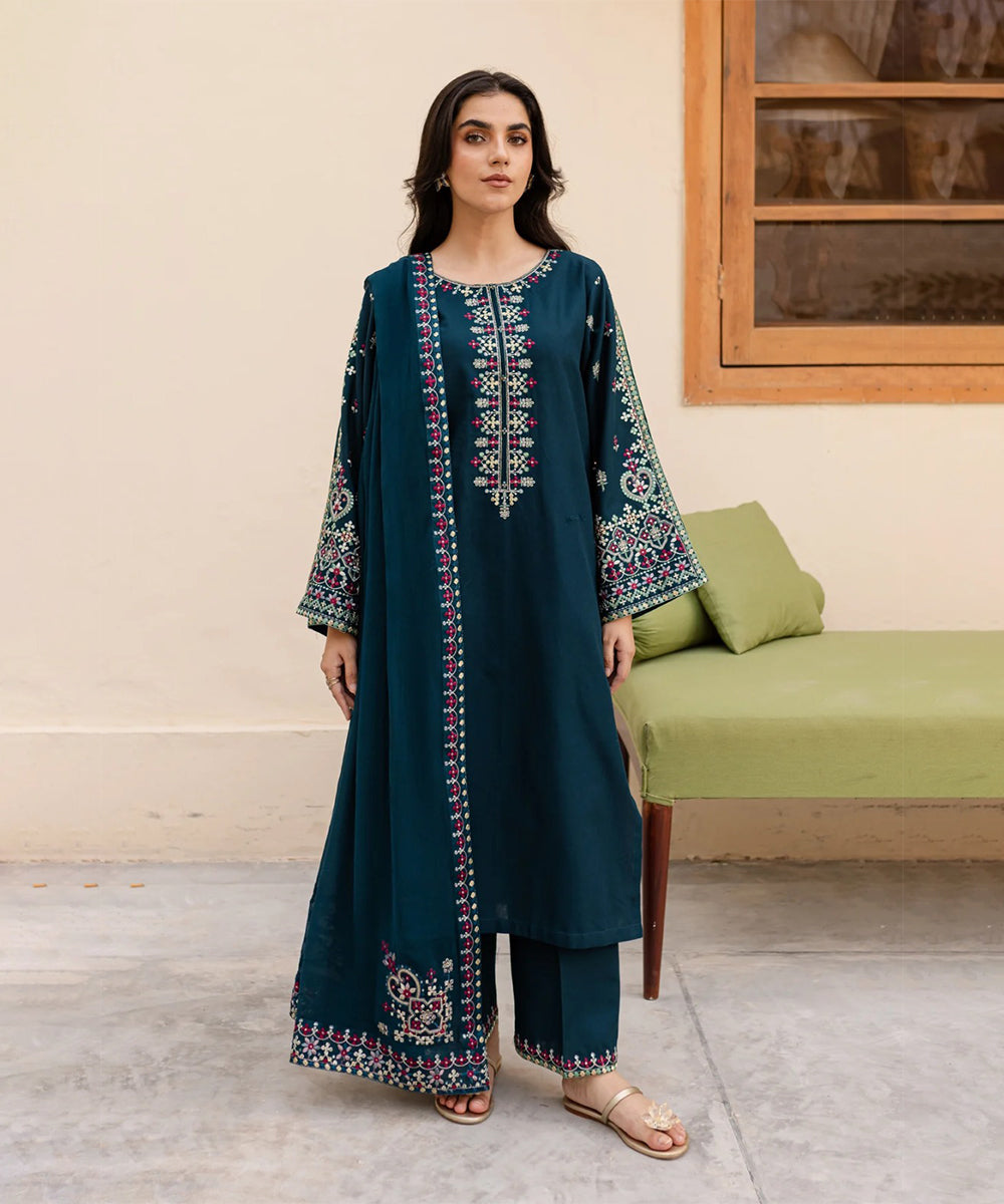 Lawn-3PC Embroidered Shirt with Chiffon Embroidered Dupatta-1266