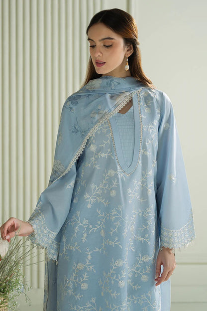 Lawn-3PC Embroidered Shirt with Digital Printed Jacquard Dupatta-1366