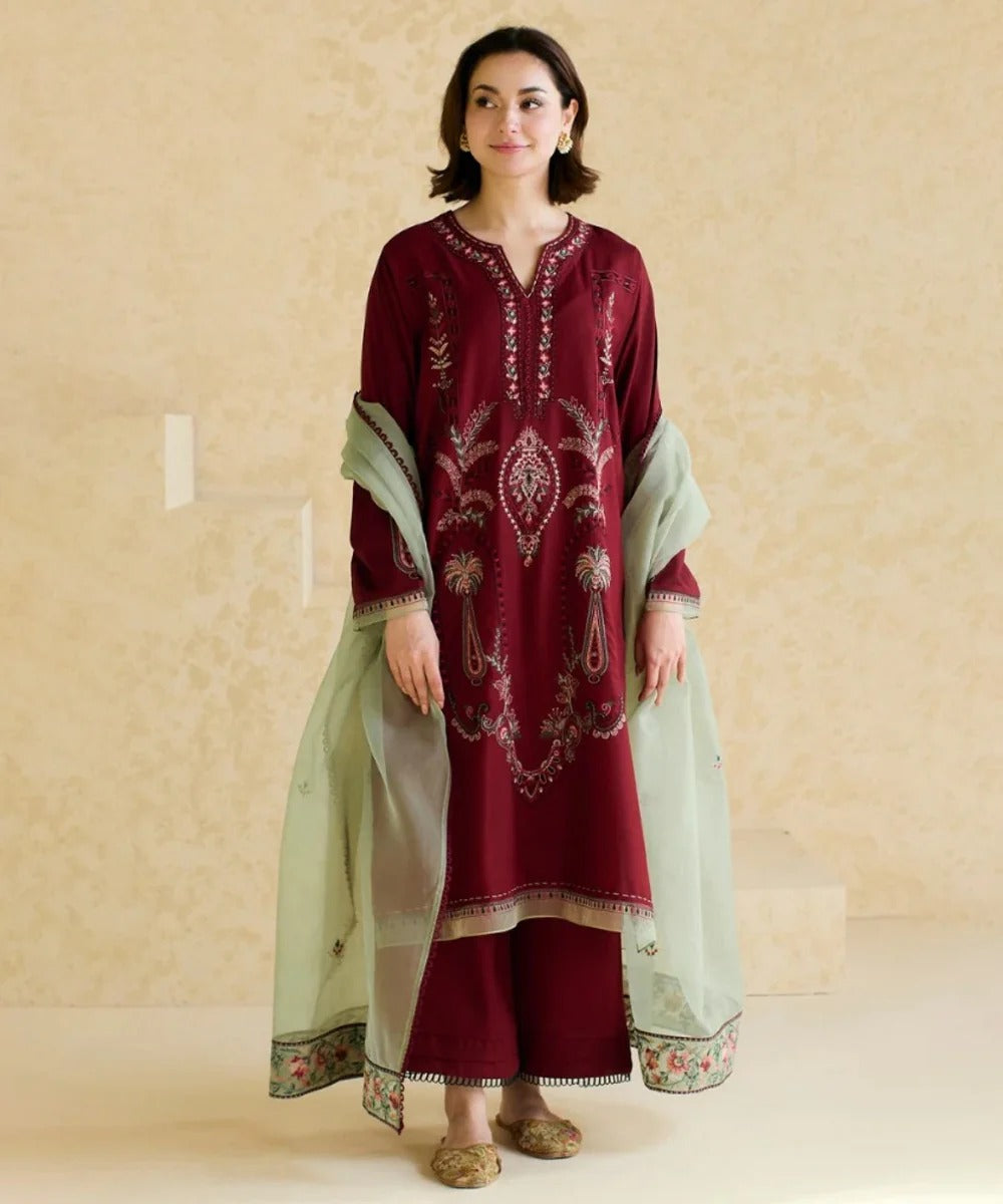 Lawn-3PC Embroidered Shirt with Organza Embroidered Dupatta-1425