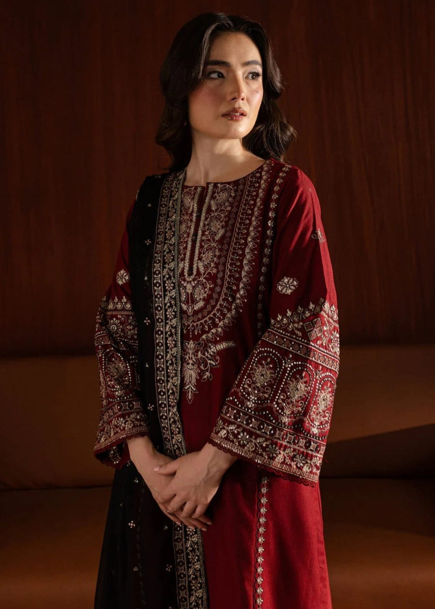 Dhanak -3PC Embroidered Shirt With Organza Sequence Embroidered Dupatta-3351