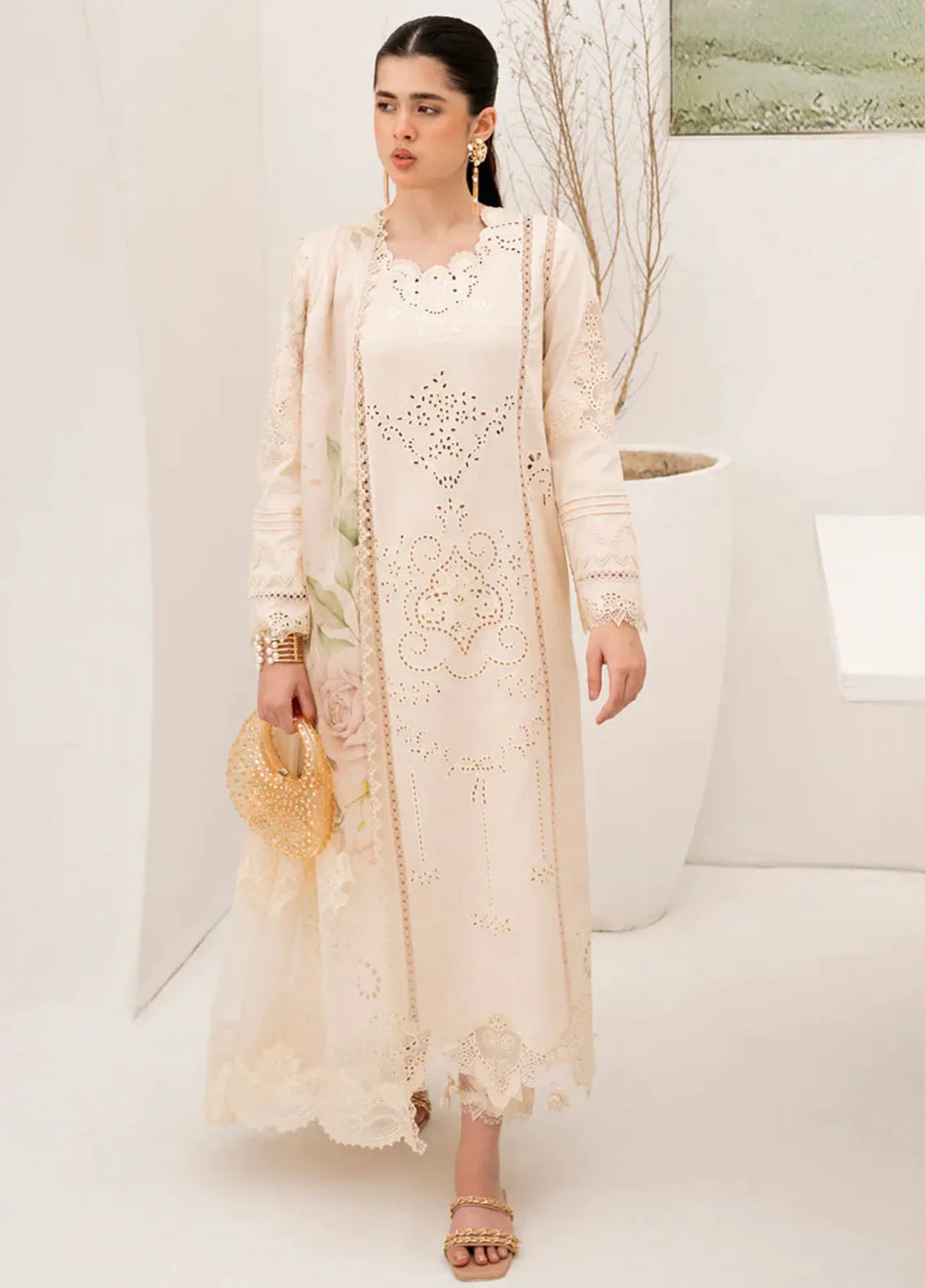 QALAMKAR  Chikenkari Lawn 3PC Embroidered With Printed Dupatta-508