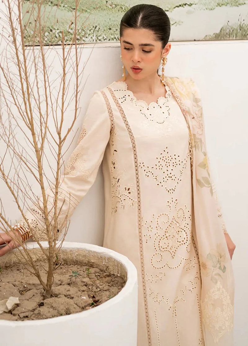 QALAMKAR  Chikenkari Lawn 3PC Embroidered With Printed Dupatta-508