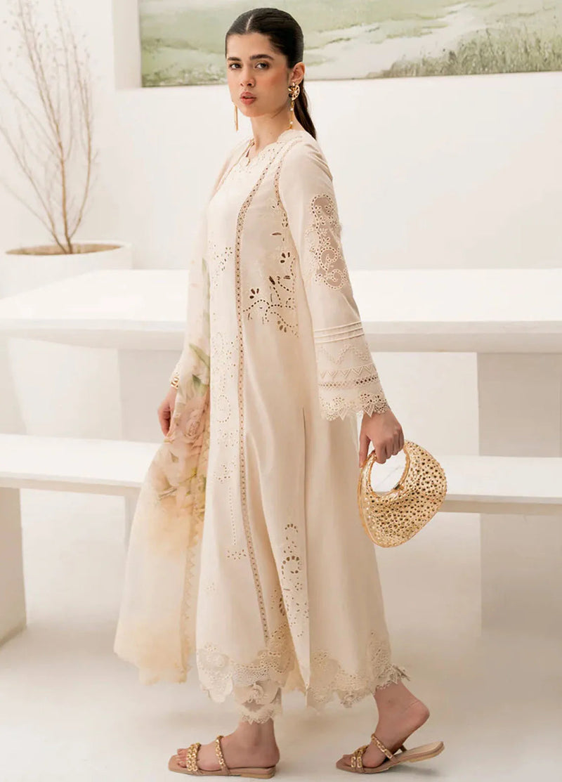 QALAMKAR  Chikenkari Lawn 3PC Embroidered With Printed Dupatta-508